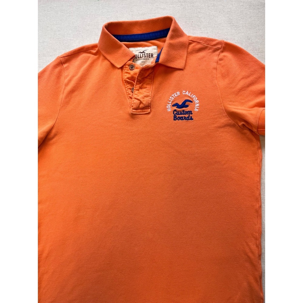 Y2K Hollister Polo Shirt Custom Boards Logo Orange Mens sz L Embroidered 2000's - Picture 2 of 16